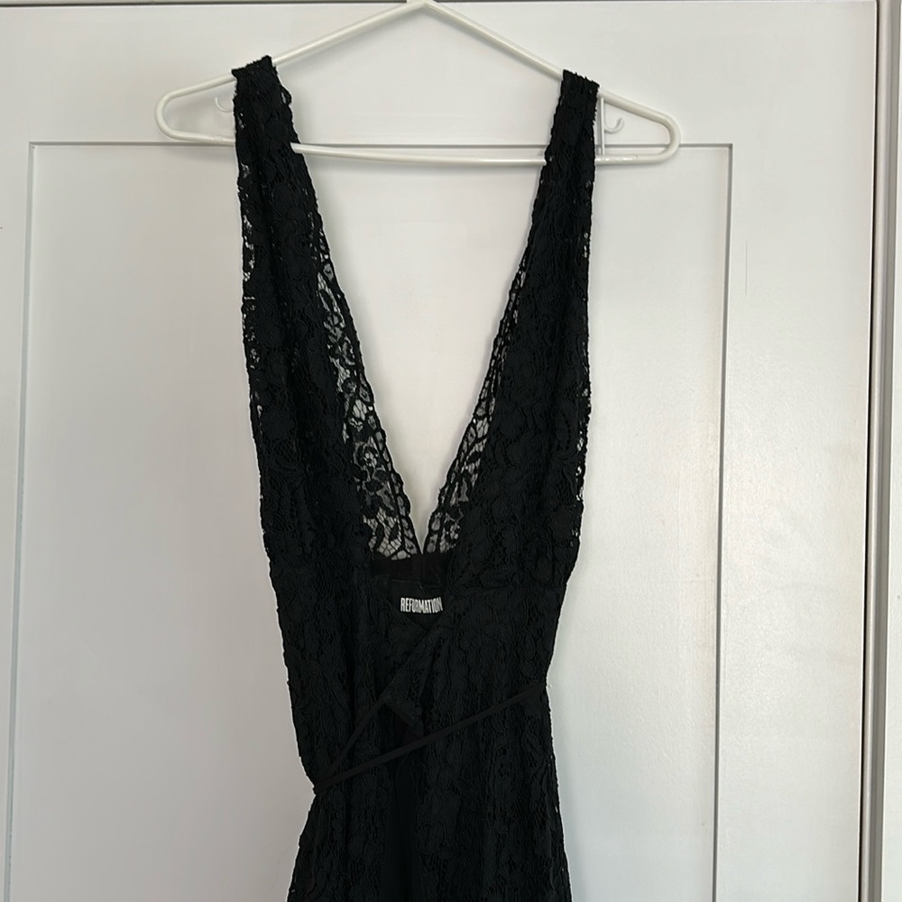 Reformation Francesca Black Lace Wrap Dress